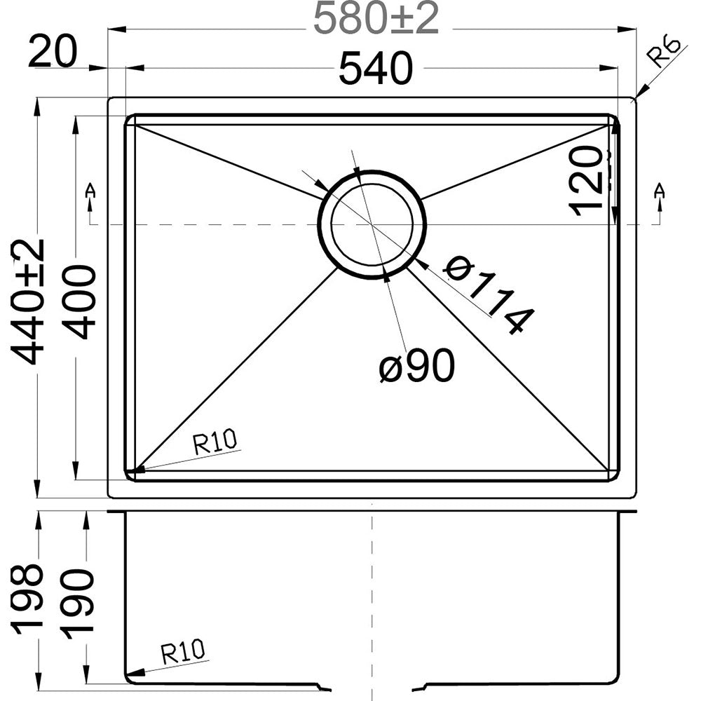 Eden Single Bowl Above / Undermount Sink 540mm – alternate view