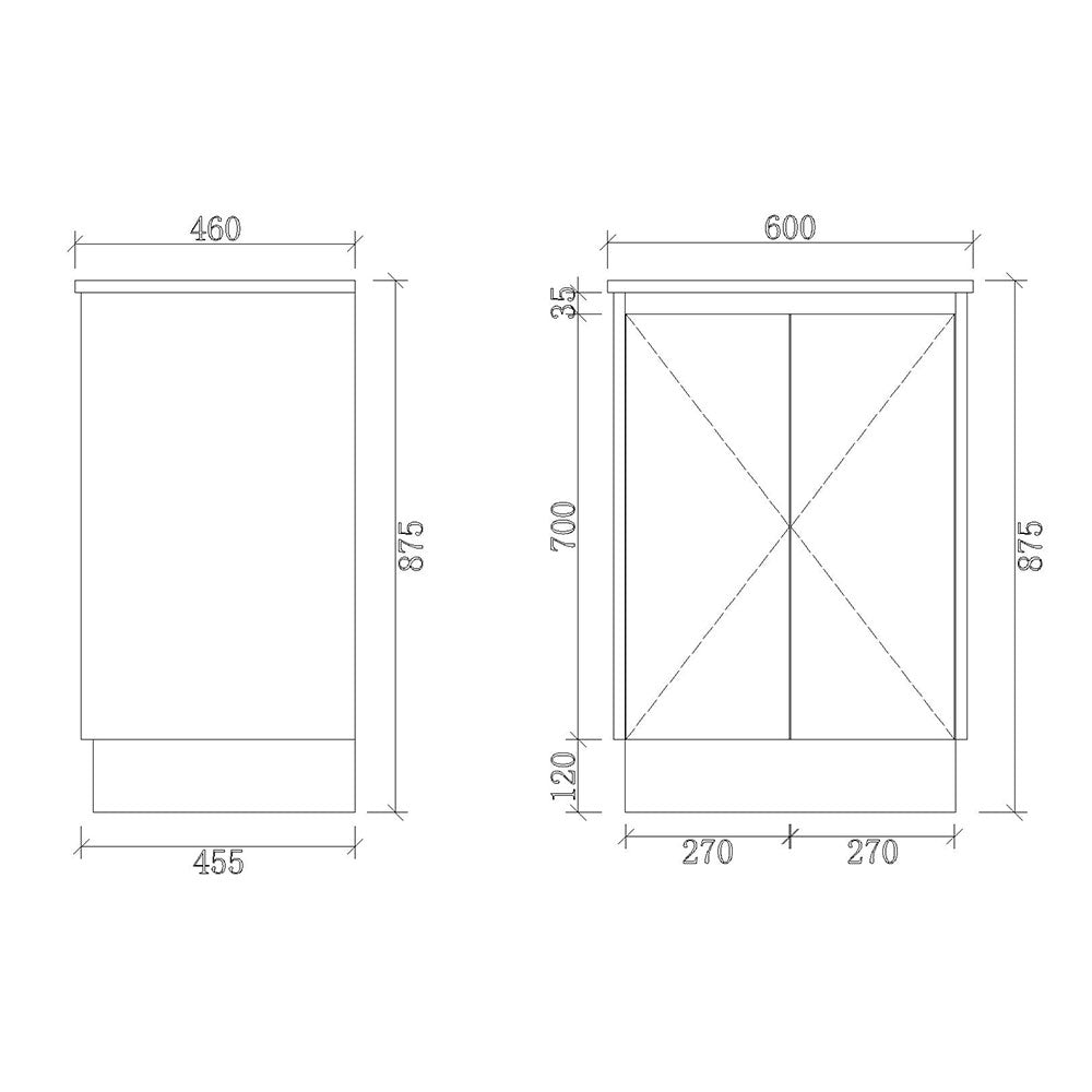 PS600-KB - 600x460x880mm Kickboard PVC Waterproof Vanity with Ceramic Basin – alternate view