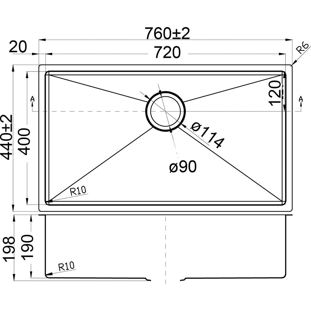 Eden Single Bowl Above / Undermount Sink 720mm – alternate view
