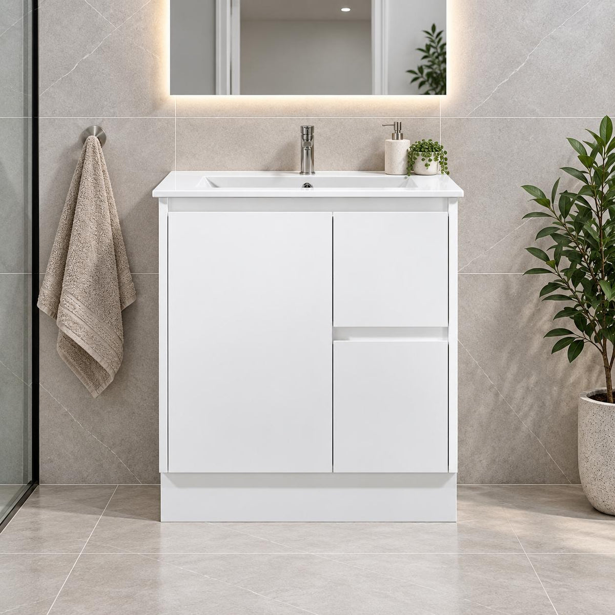 Paula 750mm PVC Slim Vanity Right Hand Draws on Kickboard 1th - 750x360x880mm
