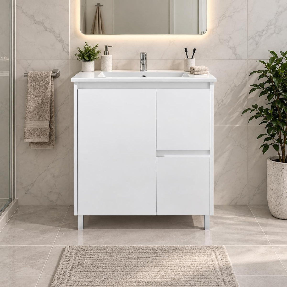 Presley 750mm PVC Vanity Right Hand Draws on Legs - 750x460x880mm