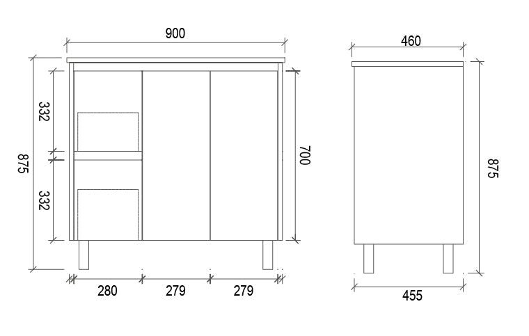 PS900L - 900x460x875mm PVC Waterproof Vanity with Ceramic Basin – alternate view