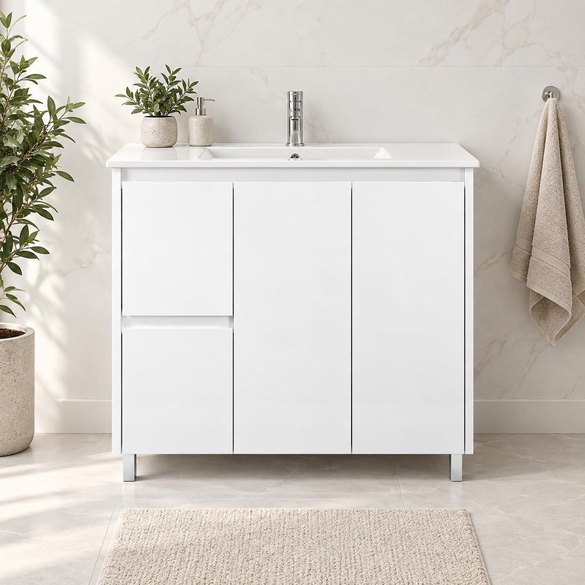 Felix 900mm MDF Polyurethane Vanity Left Hand Draws on Legs - 900x460x875mm