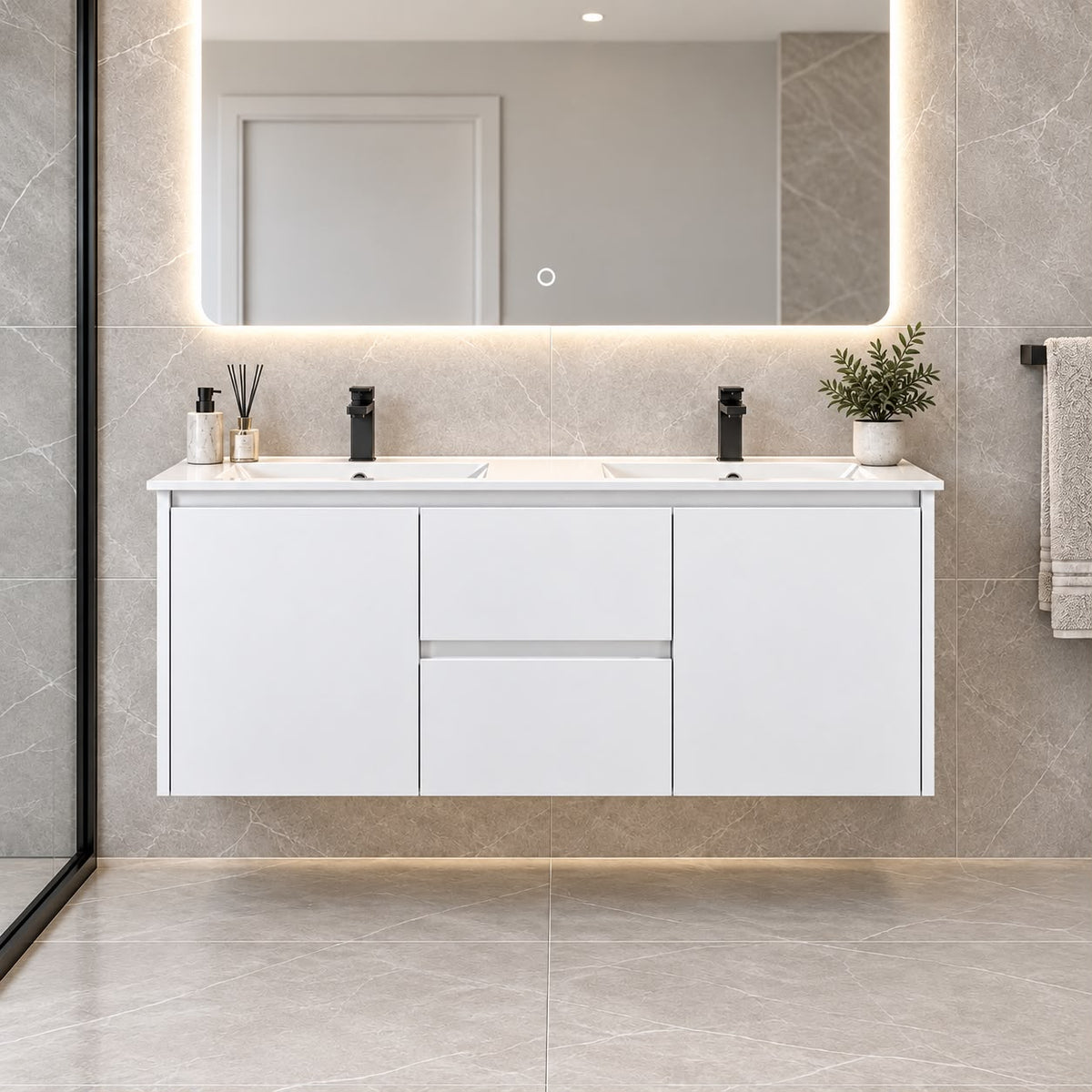 Presley 1200mm PVC Vanity Wall Hung Double Bowl - 1200x460x540mm