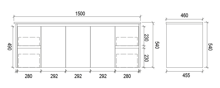 PWH1500 - 1500x460x540mm Wall Hung PVC Waterproof Vanity with Undermount Basin – alternate view
