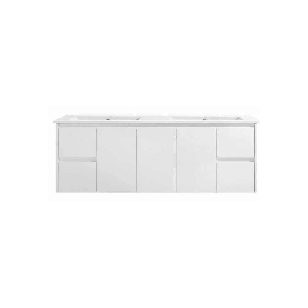 PWH1500D - 1500x460x540mm Wall Hung PVC Waterproof Vanity with Double Bowl Undermount Basin