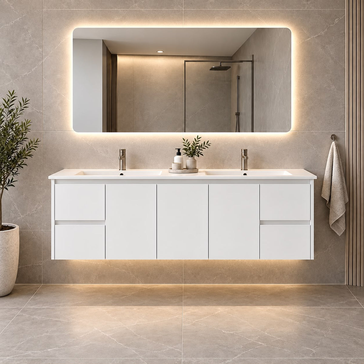 Presley 1500mm PVC Vanity Wall Hung Double Bowl- 1500x460x880mm
