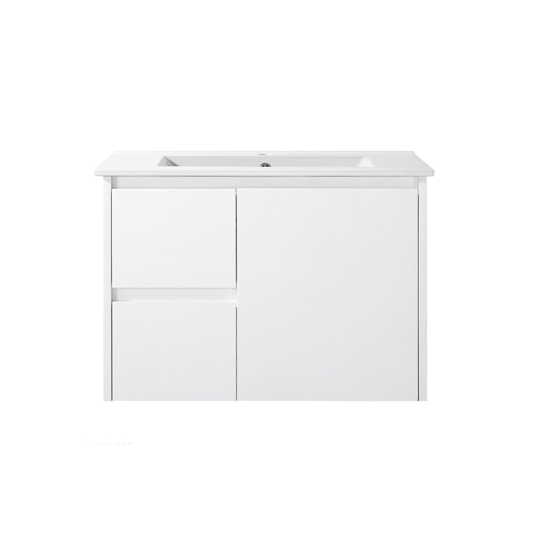PWH750L - 750x460x540mm Wall Hung PVC Waterproof Vanity with Ceramic Basin
