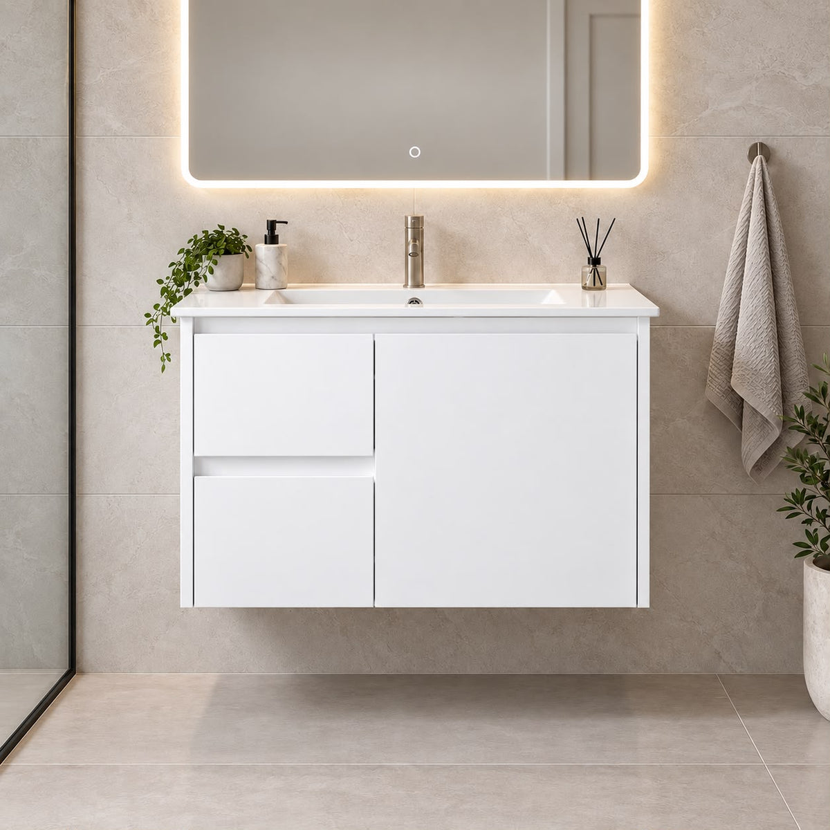 Presley 750mm PVC Vanity Left Hand Draws Wall Hung - 750x460x540mm