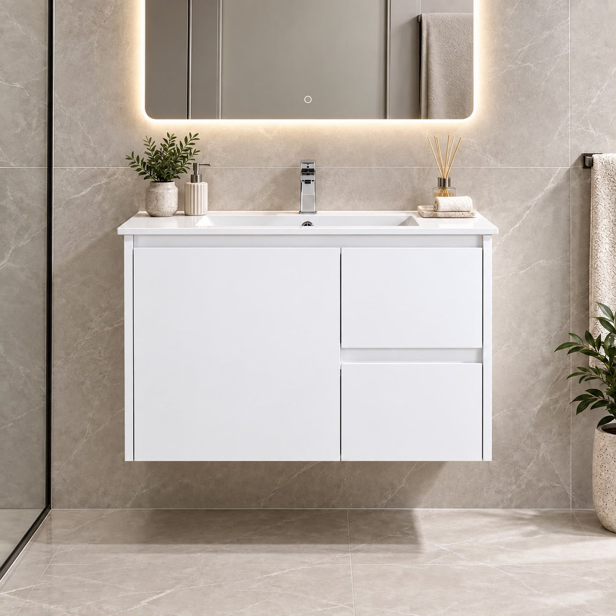 Presley 750mm PVC Vanity Right Hand Draws Wall Hung - 750x460x540mm