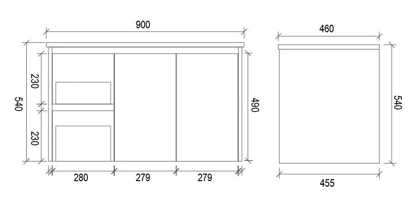 PWH900L - 900x460x540mm Wall Hung PVC Waterproof Vanity with Ceramic Basin – alternate view