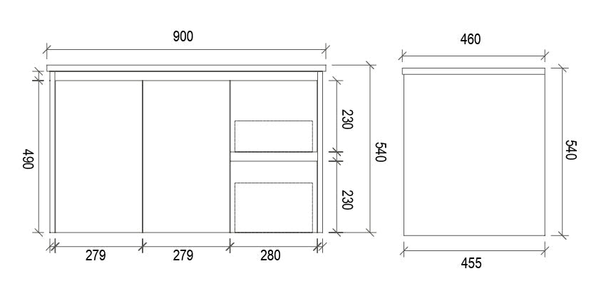 PWH900R - 900x460x540mm Wall Hung PVC Waterproof Vanity with Ceramic Basin – alternate view