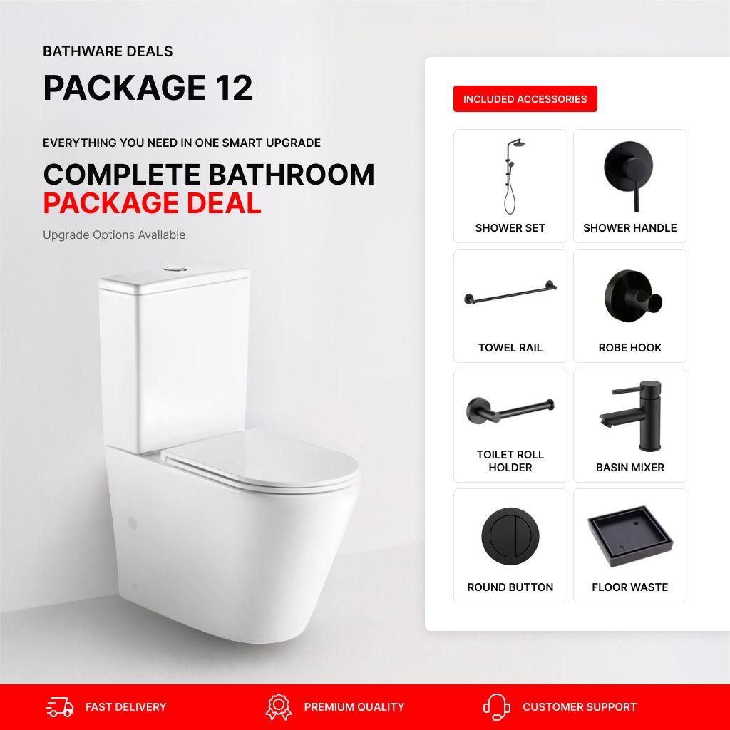 Otus Matte Black Bathroom Package – Complete Shower, Toilet & Accessory Set