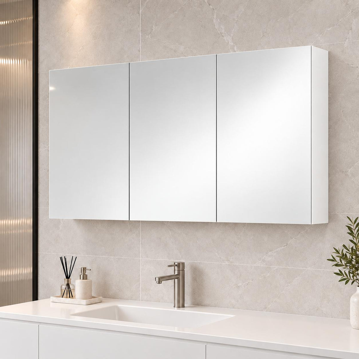 1200mm MDF Polyurethane Shaving Cabinet Gloss White - 1200 x 720 x 150mm