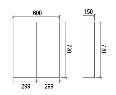 SA600 - 600x720x150mm High Gloss Polyurethane Cabinet with Pencil Edge Mirror – alternate view