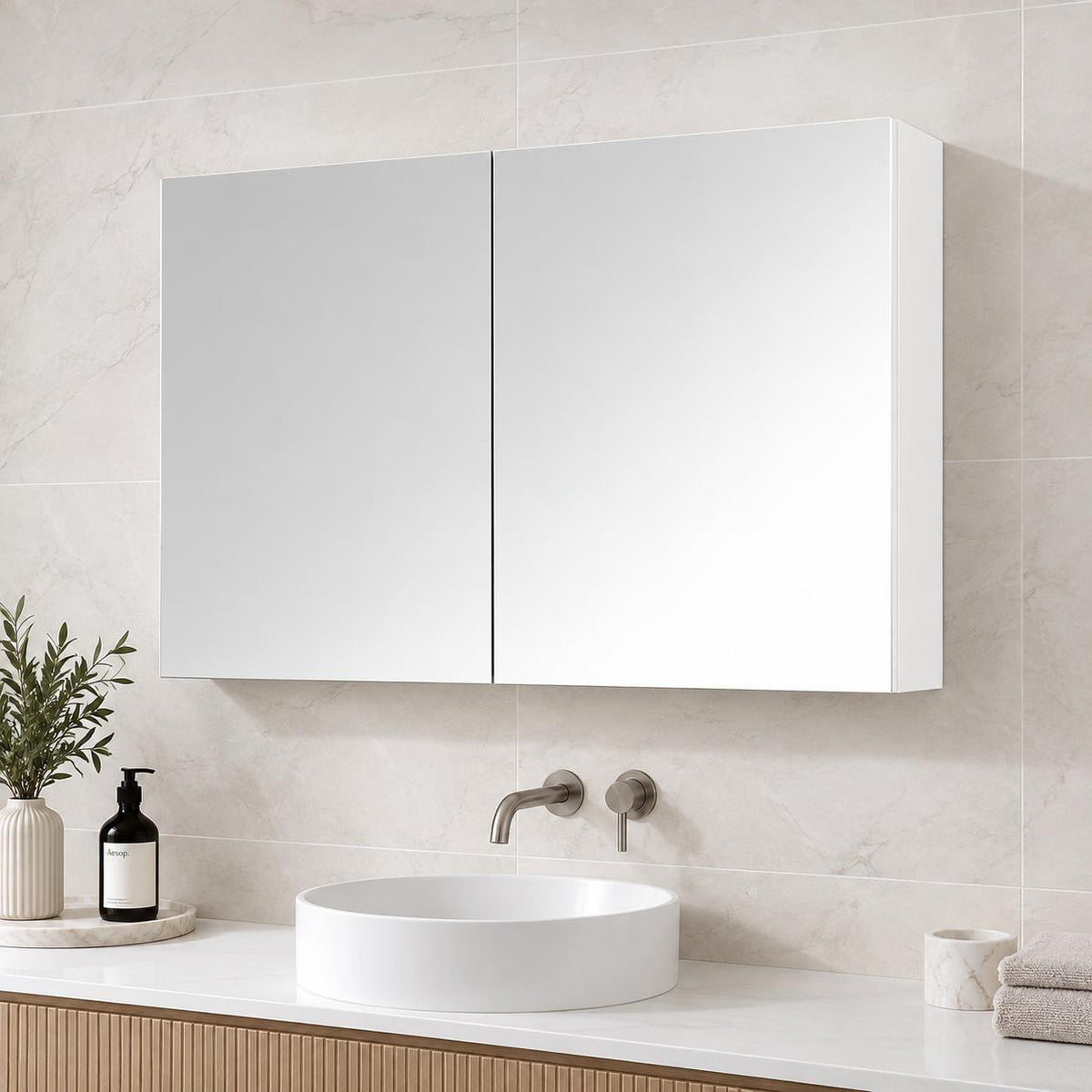 900mm PVC Shaving Cabinet Gloss White - 900 x 720 x 150mm