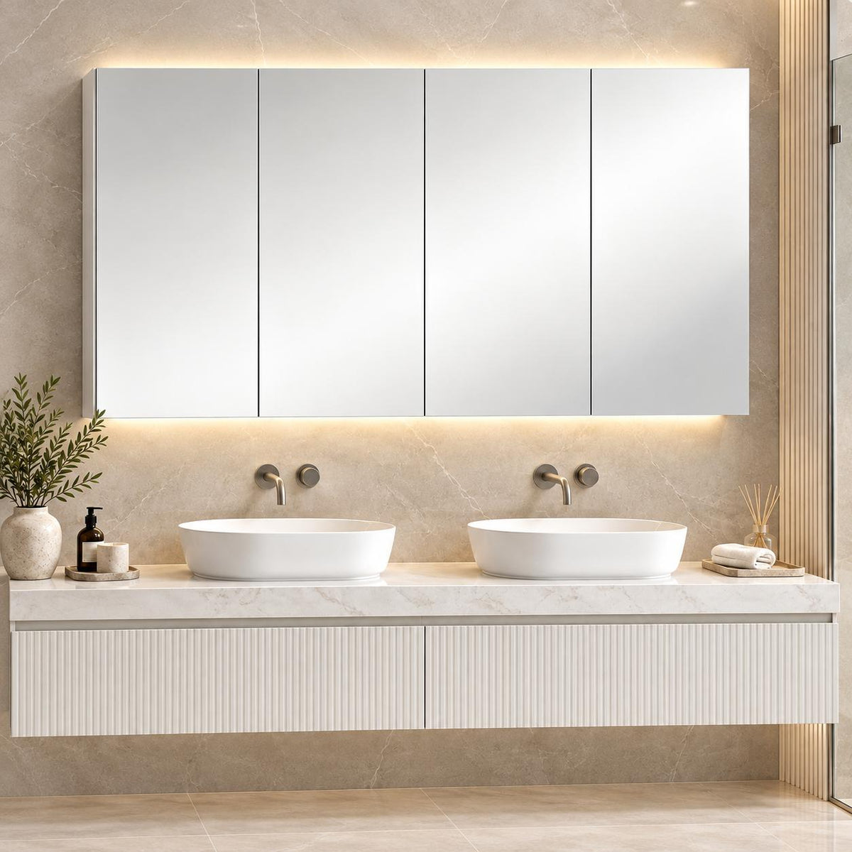 1500mm PVC Shaving Cabinet Gloss White - 1500 x 720 x 150mm