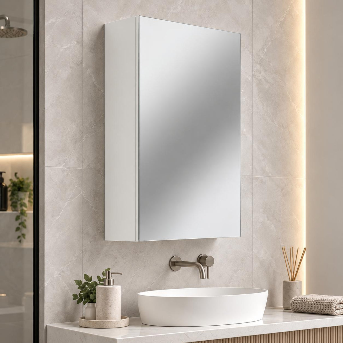 450mm PVC Shaving Cabinet Gloss White - 450 x 720 x 150mm