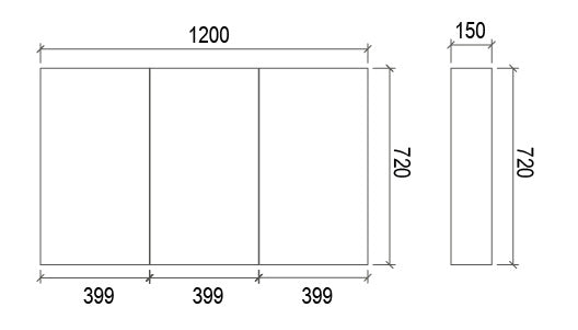 SD1200 - 1200x720x150mm Veneer Cabinet with Pencil Edge Mirror – alternate view