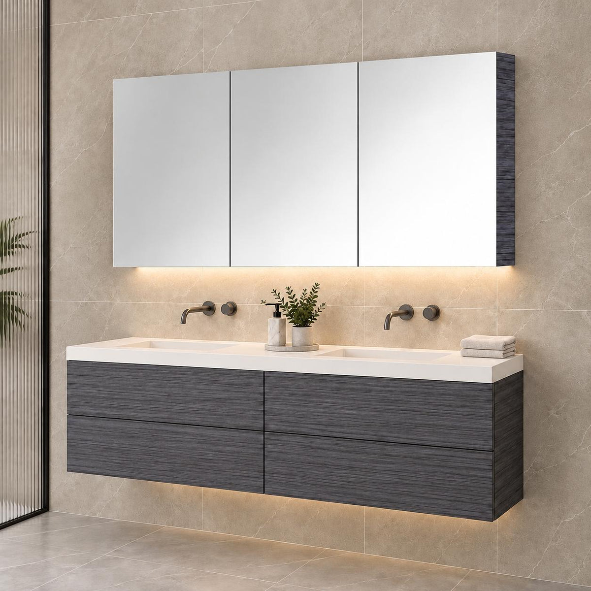 Georgia 1200mm Dark Oak Shave Cabinet - 1200x720x150mm