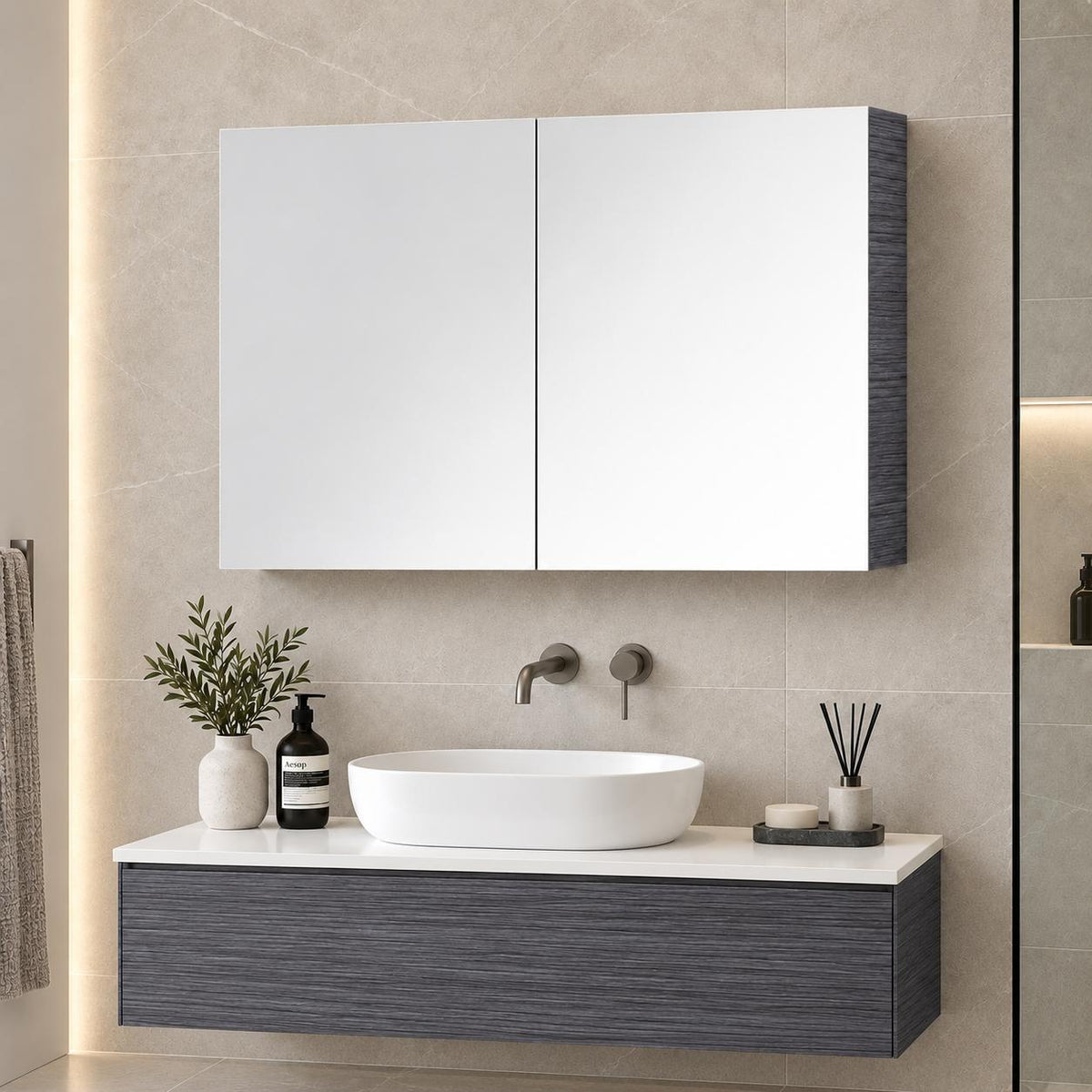 Georgia 900mm Dark Oak Shave Cabinet - 900x720x150mm