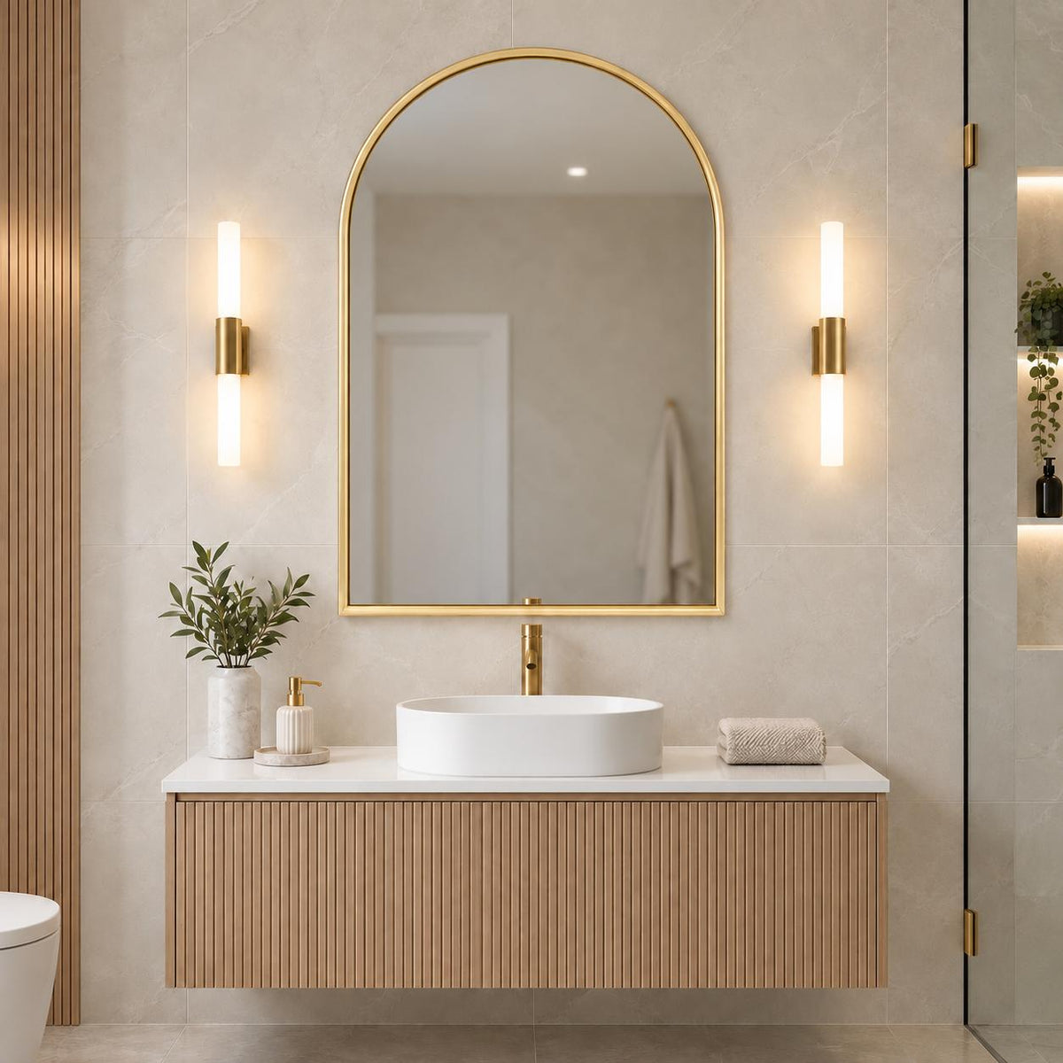 Arch Brushed Gold Framed Mirror - 600 x 900mm
