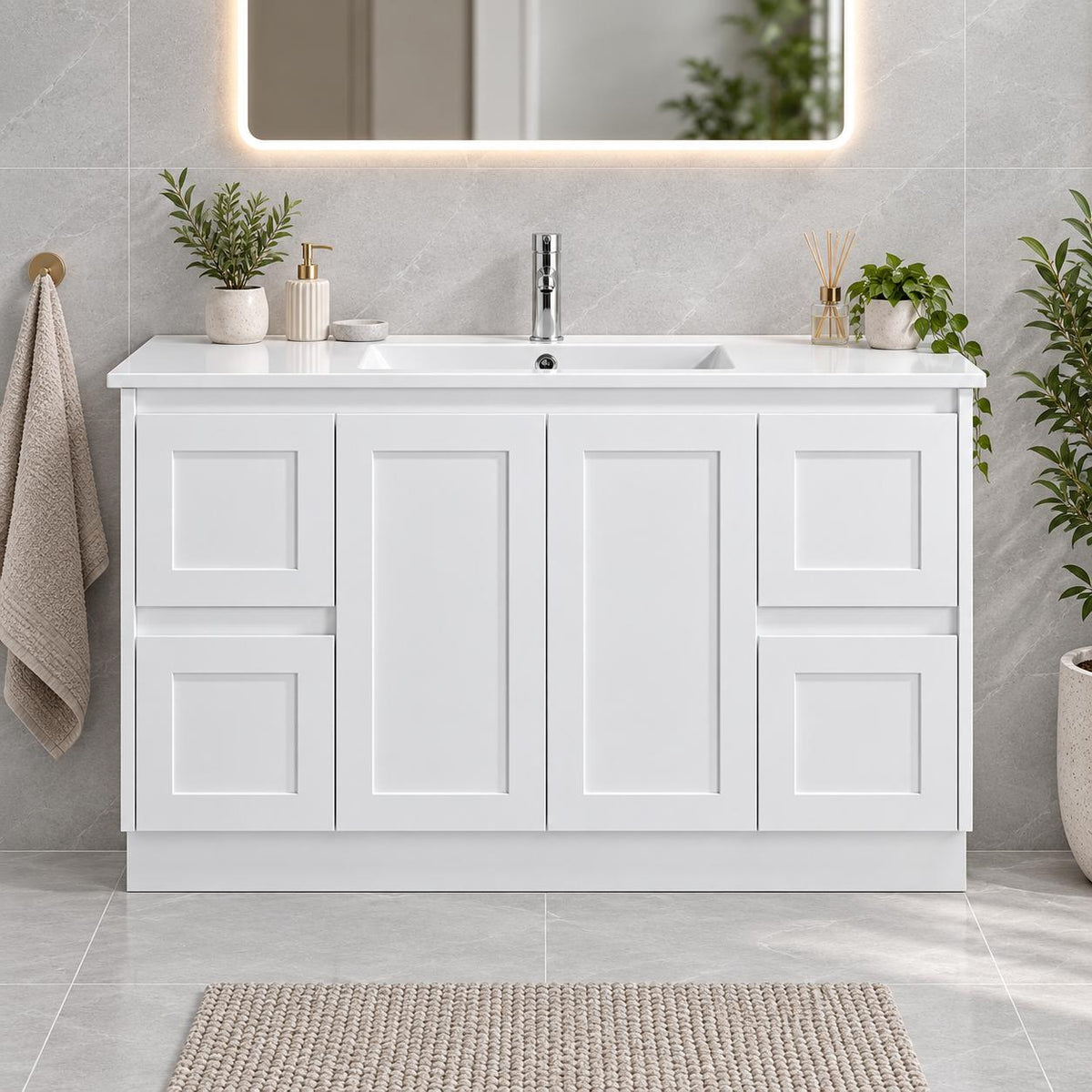 Shayla 1200mm Shaker Door Vanity on Kickboard - 1200x460x880mm