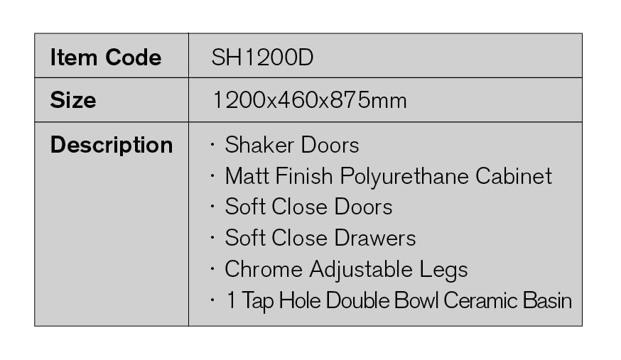 SH1200D - 1200x460x875mm Matte Finish Polyurethane Cabinet with Shaker Doors – detail view