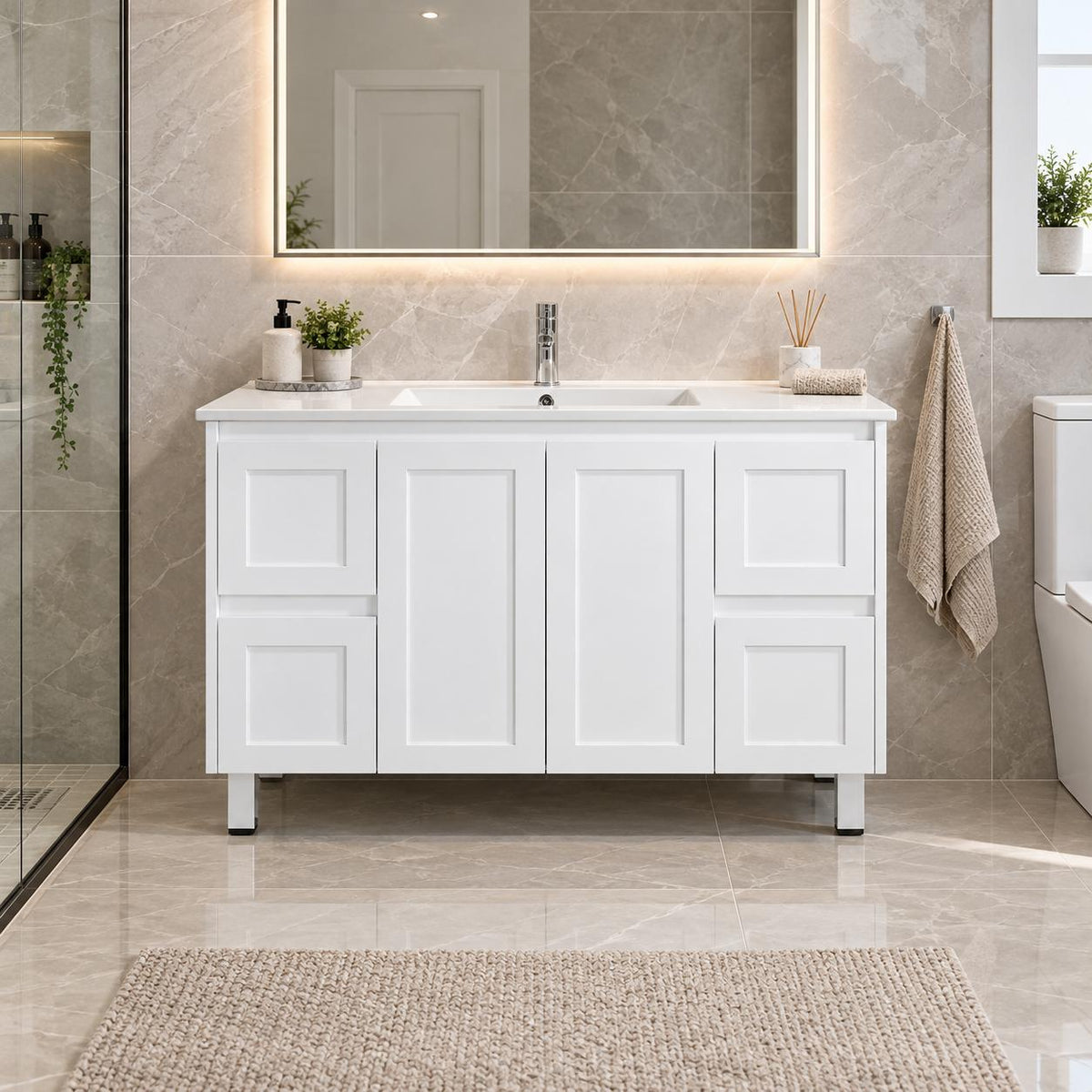 Shayla 1200mm Shaker Door Vanity on Legs - 1200x460x880mm