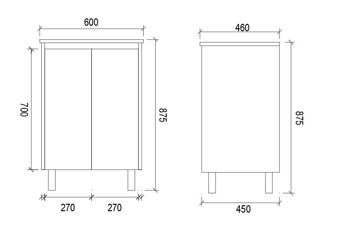 SH600 - 600x460x875mm Matte Finish Polyurethane Cabinet with Shaker Doors – alternate view
