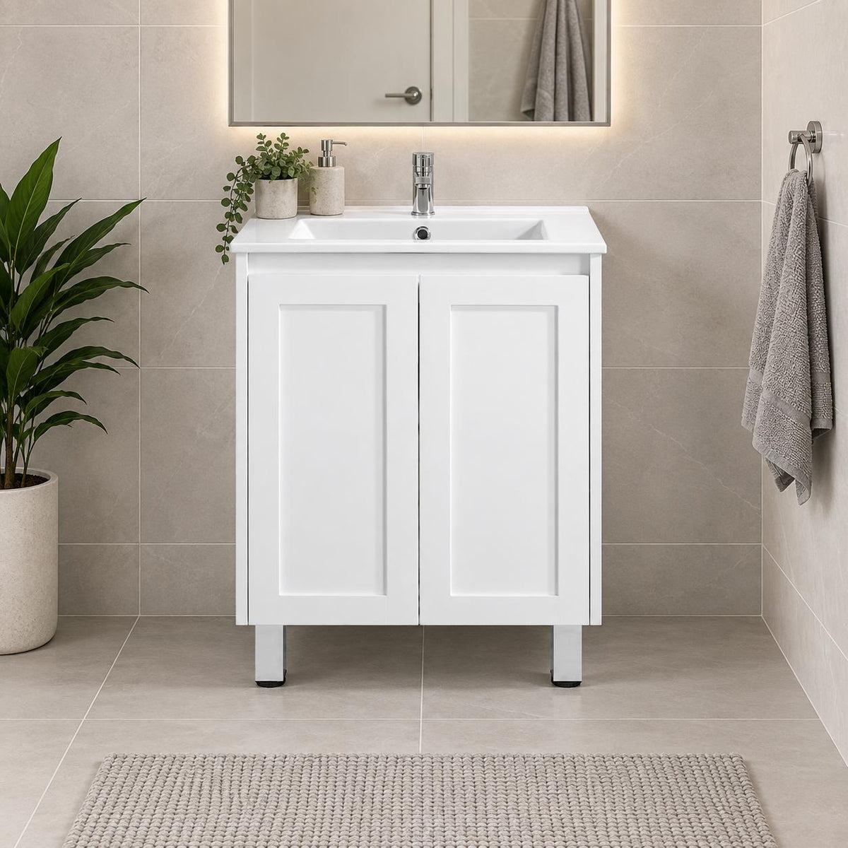 Shayla 600mm Shaker Door Vanity on Legs - 600x460x875mm