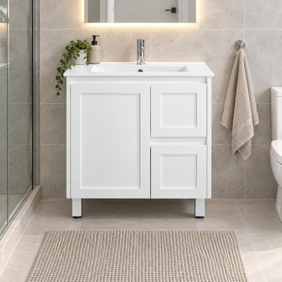 Shayla 750mm Shaker Door Vanity on Legs Right Hand Drawers- 750x460x875mm