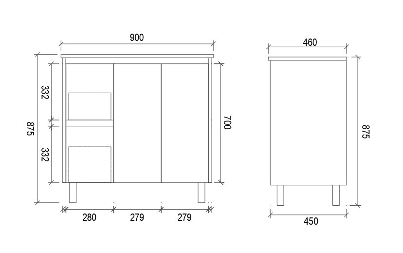 SH900L - 900x460x875mm Matte Finish Polyurethane Cabinet with Shaker Doors – alternate view