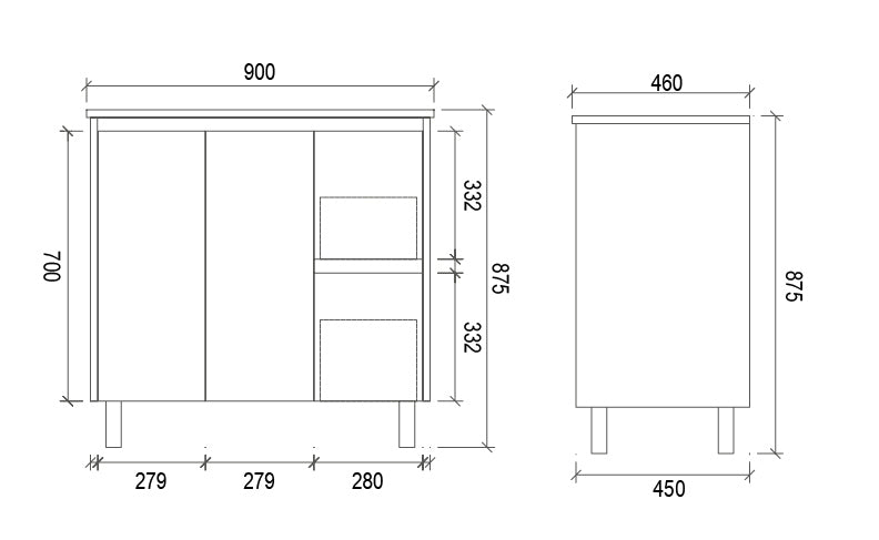 SH900R - 900x460x875mm Matte Finish Polyurethane Cabinet with Shaker Doors – alternate view