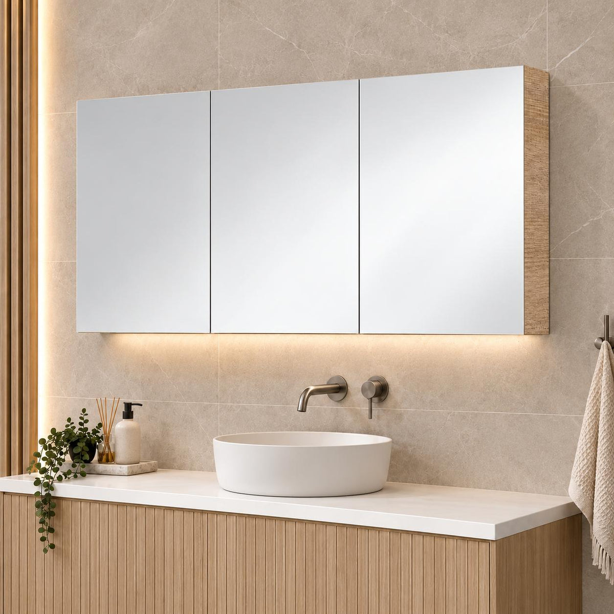 Gina 1200mm Light Oak Shave Cabinet - 1200x720x150mm