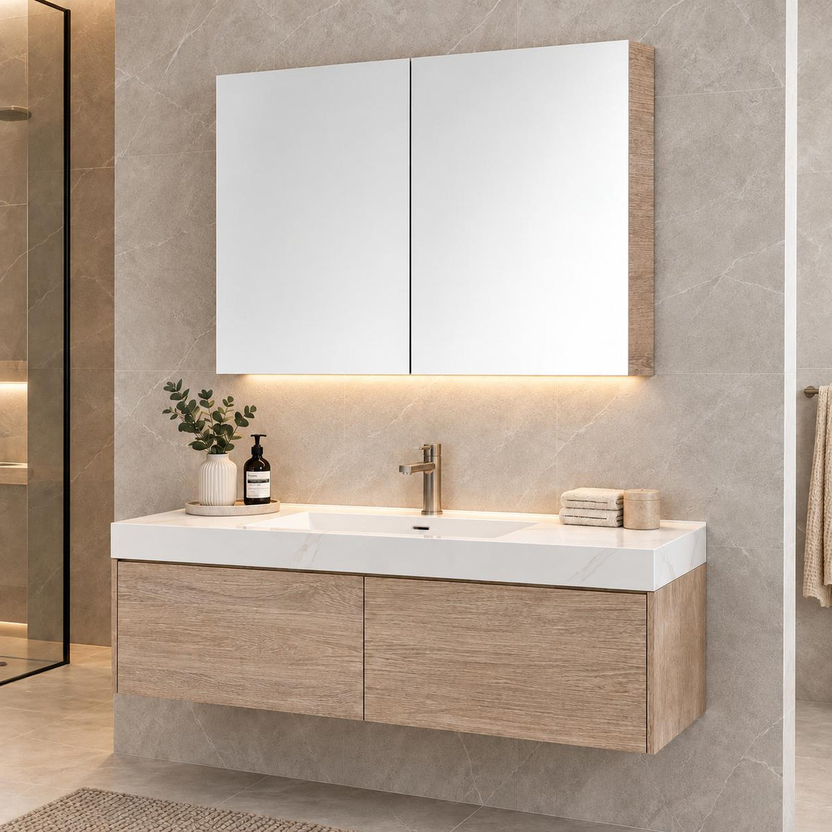 Gina 750mm Light Oak Shave Cabinet - 750x720x150mm
