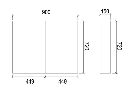 SL900 - 900x720x150mm Veneer Cabinet with Pencil Edge Mirror – alternate view