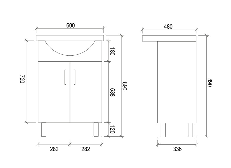 SR600 - 600x480x890mm High Gloss Polyurethane Cabinet with Soft Close Doors – alternate view