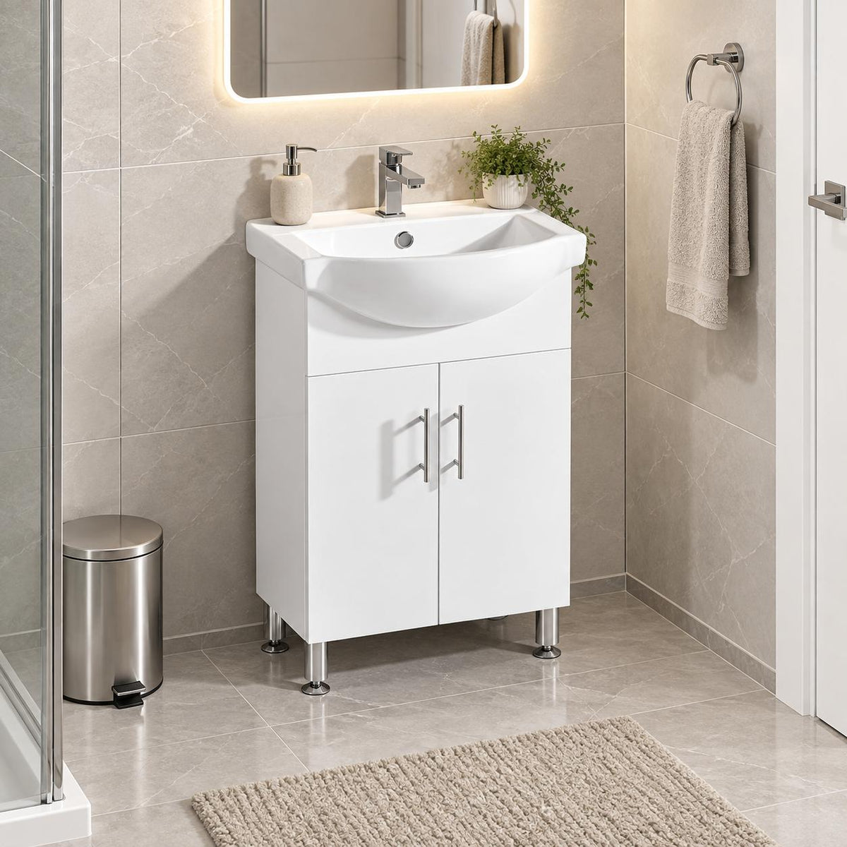 Brody 600mm Semi Recessed Vanity on Legs 1th - 600x480x890mm