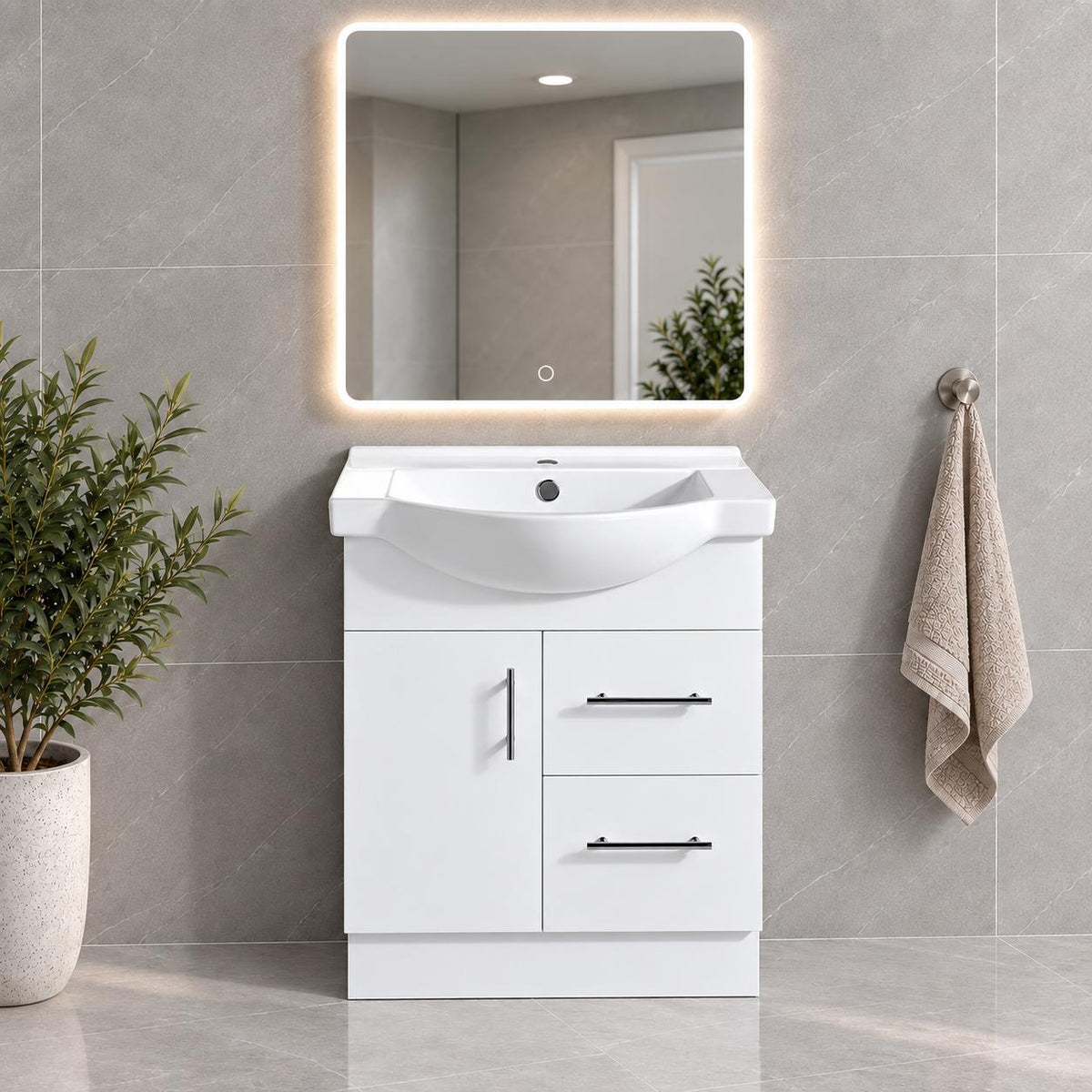 Brody 750mm Semi Recessed Vanity on Kickboard Right Hand Draws 1th - 750x480x890mm