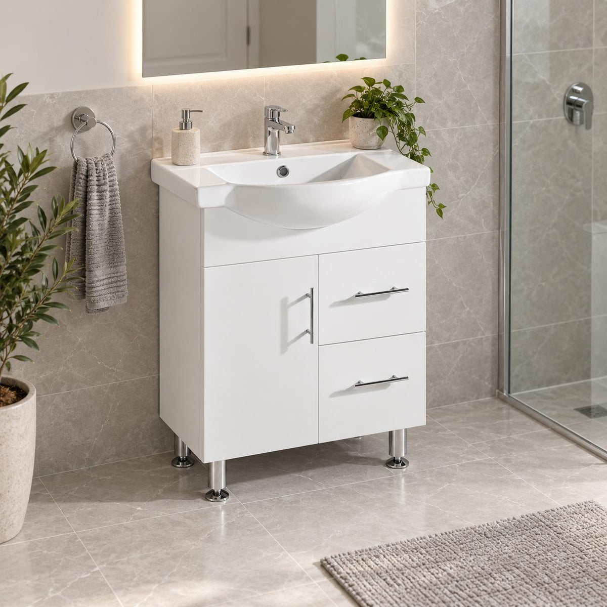 Brody 750mm Semi Recessed Vanity on Legs Right Hand Draws 1th - 750x480x890mm