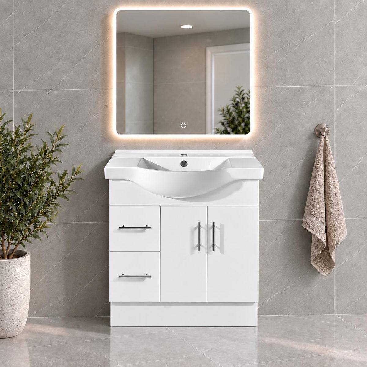Brody 900mm Semi Recessed Vanity on Kickboard Left Hand Draws 1th - 900x480x890mm