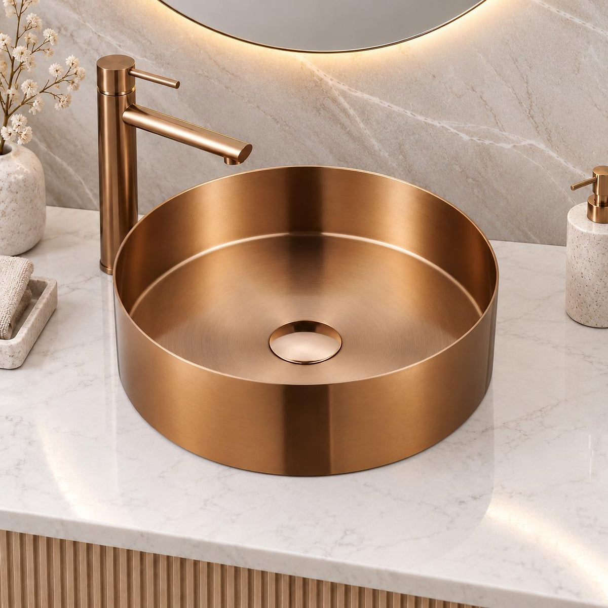 Stainless Steel Brushed Copper Above Counter Basin