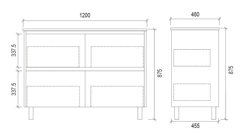 TD1200 - 1200x460x875mm PVC Vanity with Ceramic Basin – alternate view