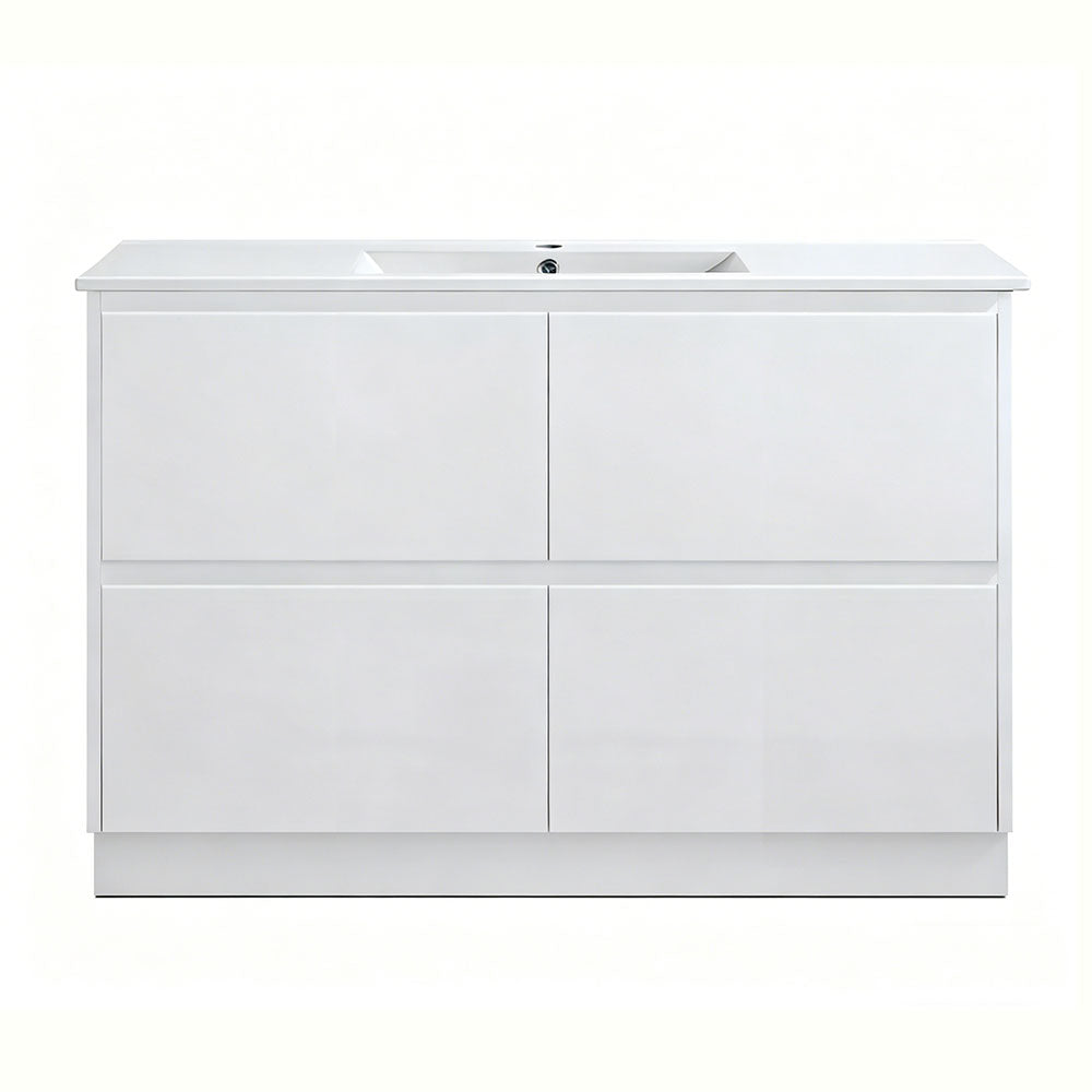 TD1200-KB - 1200x460x880mm Four Drawer Kickboard PVC Vanity with Ceramic Basin
