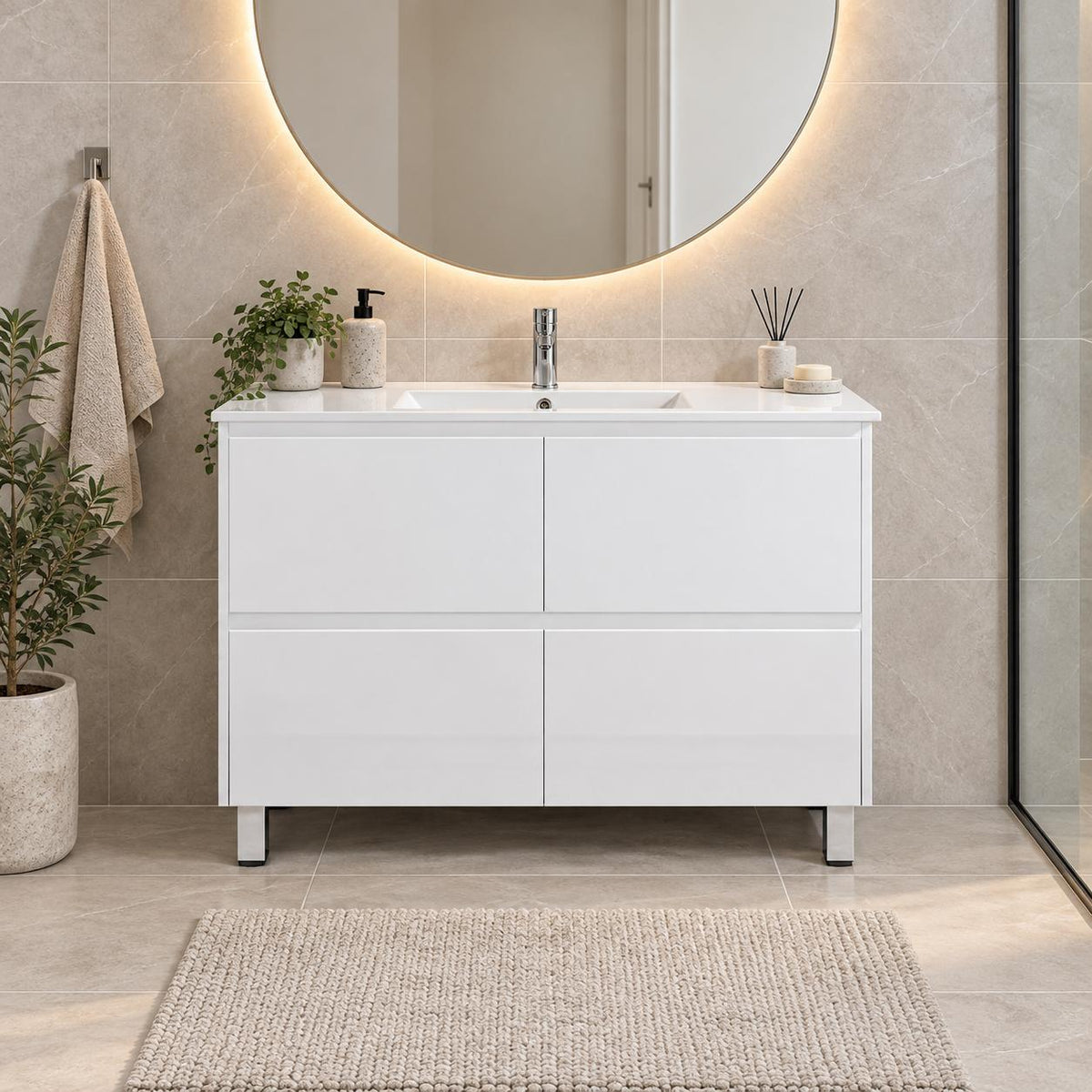 Teddy Four Draw PVC Vanity 1200mm on Legs - 1200x460x875mm