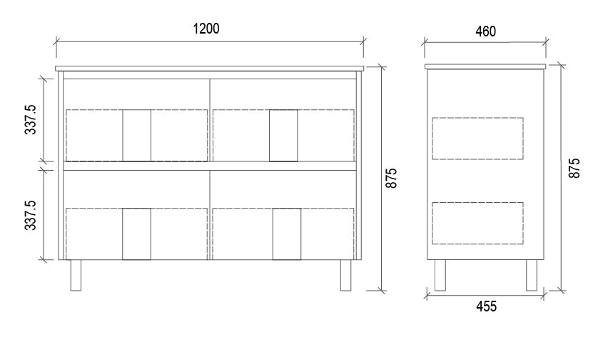 TD1200D - 1200x460x875mm PVC Vanity with Double Bowl Ceramic Basin – alternate view