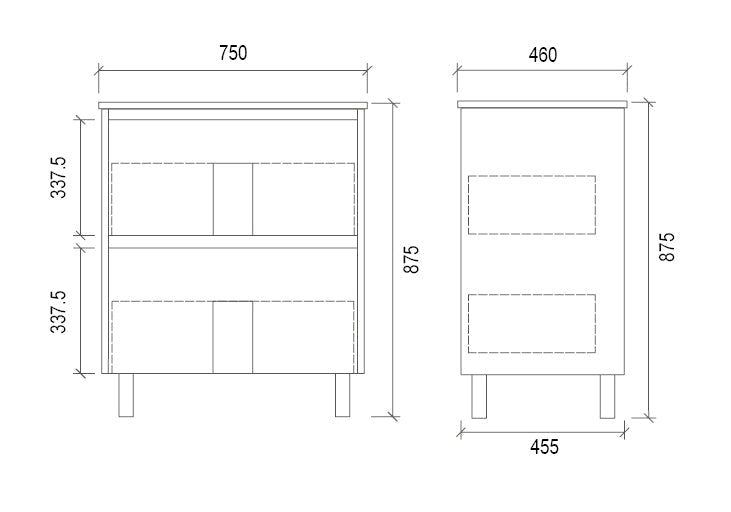 TD750 - 750x460x875mm PVC Vanity with Ceramic Basin – alternate view