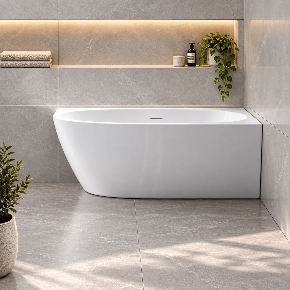 Vienna Egg Gloss White Corner Freestanding Bath Right Hand - 1400mm