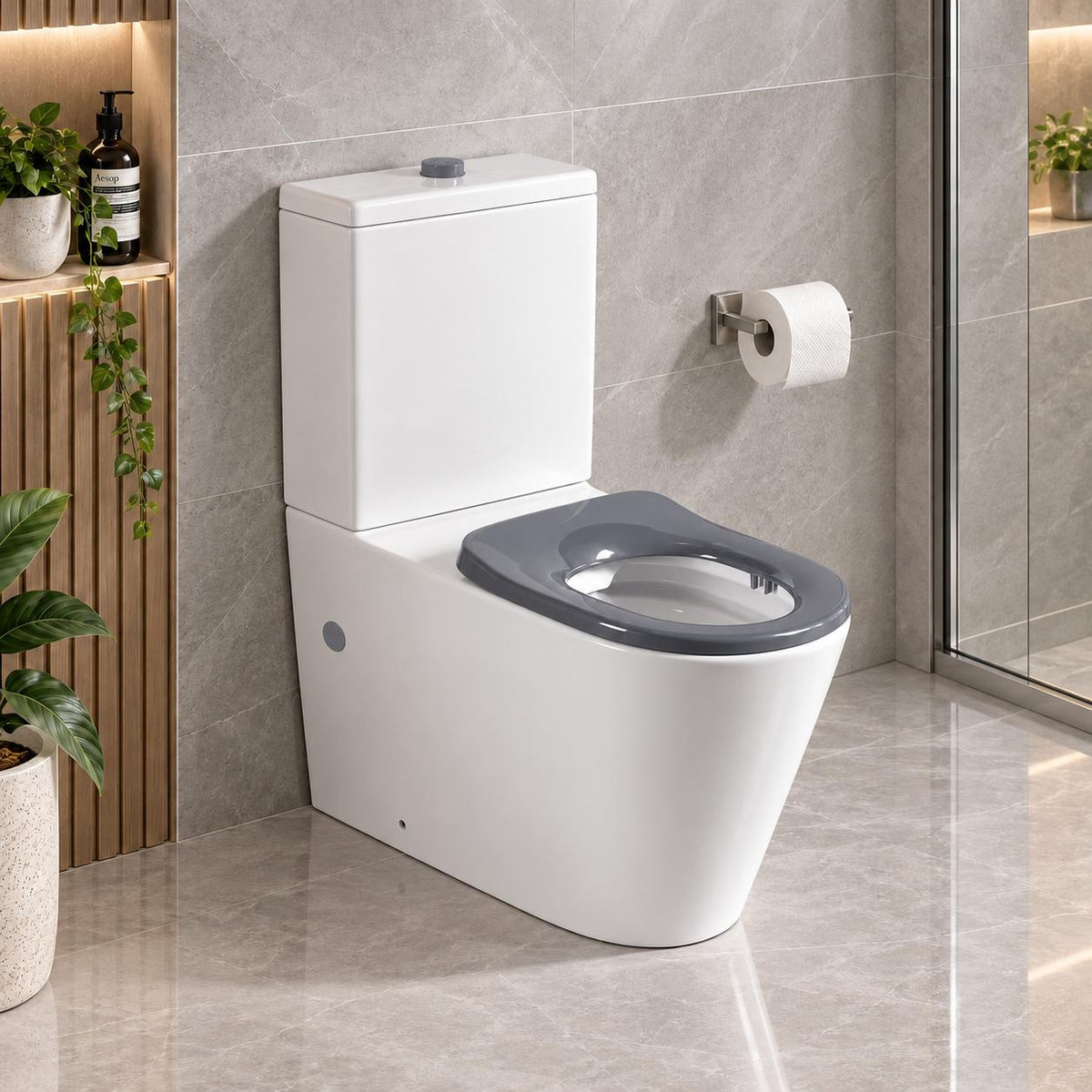 Wellness Care Rimless Back-to-Wall Toilet Suite – Grey Disabled Compliant